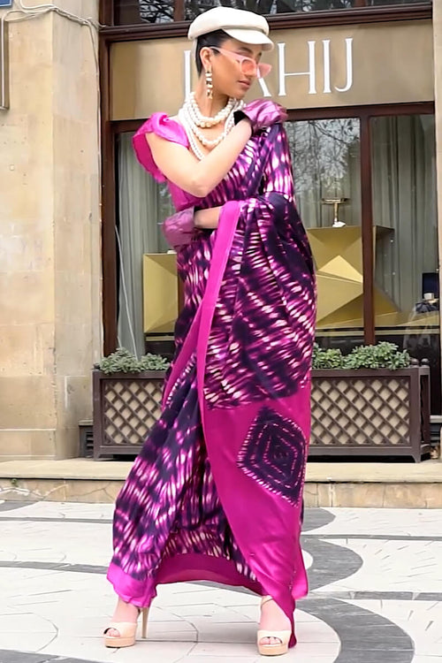 Load image into Gallery viewer, Dulcet Purple Digital Printed Satin Silk Saree With Ethereal Blouse Piece
