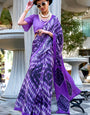 Majestic Royal Purple Digital Printed Satin Silk Saree With Imaginative Blouse Piece