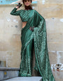 Conflate Dark Green Digital Printed Satin Silk Saree With Angelic Blouse Piece