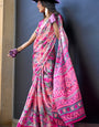 Beautiful Pink Digital Printed Satin Silk Saree With Outstanding Blouse Piece