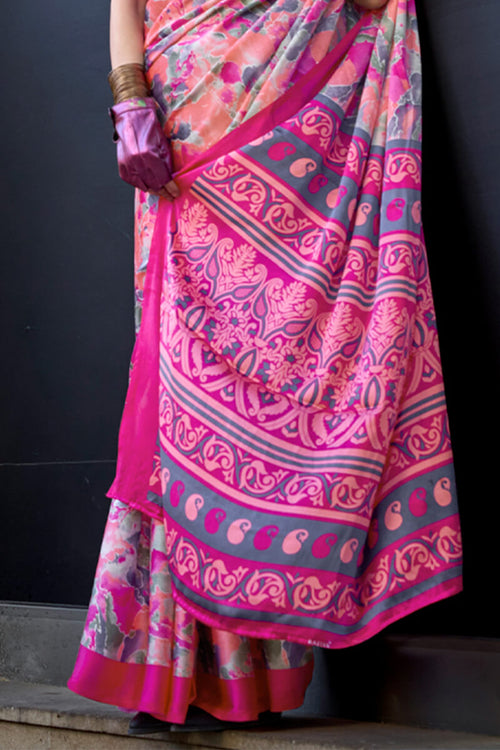 Load image into Gallery viewer, Beautiful Pink Digital Printed Satin Silk Saree With Outstanding Blouse Piece
