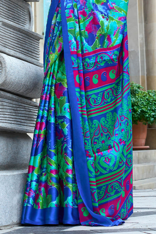 Load image into Gallery viewer, Refreshing Blue Digital Printed Satin Silk Saree With Energetic Blouse Piece
