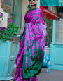 Breathtaking Magenta and Green Digital Printed Satin Silk Saree With Blissful Blouse Piece