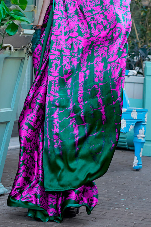 Load image into Gallery viewer, Breathtaking Magenta and Green Digital Printed Satin Silk Saree With Blissful Blouse Piece
