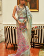 Stunning Sky Pashmina saree With Gleaming Blouse Piece