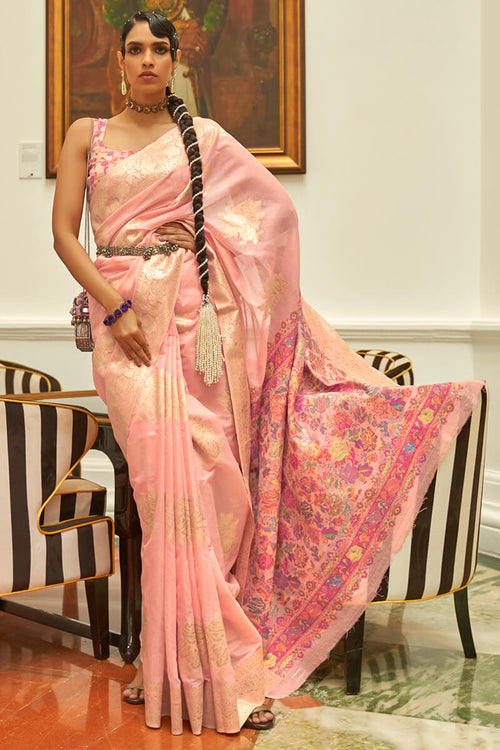 Load image into Gallery viewer, Gratifying Pink Pashmina saree With Staring Blouse Piece
