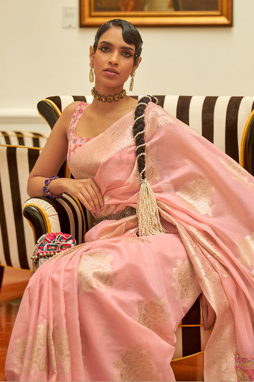 Load image into Gallery viewer, Gratifying Pink Pashmina saree With Staring Blouse Piece
