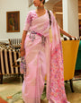 Prettiest Baby Pink Pashmina saree With Stunner Blouse Piece