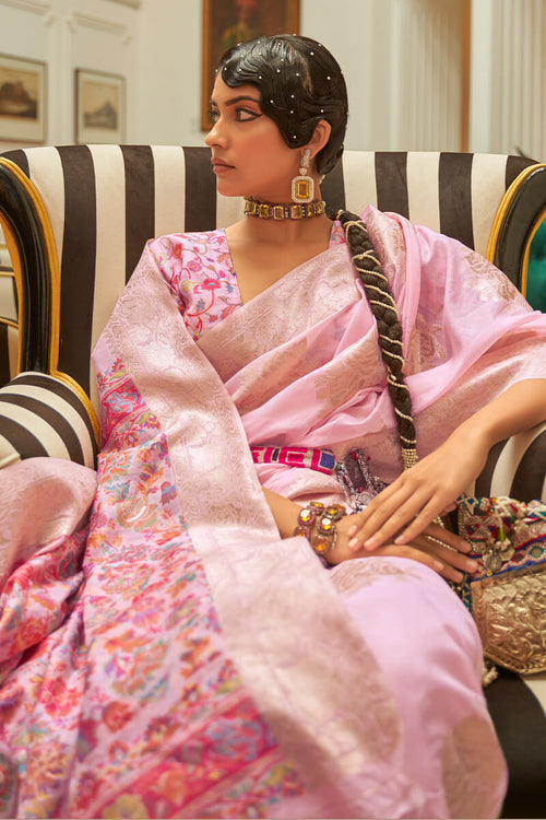 Load image into Gallery viewer, Prettiest Baby Pink Pashmina saree With Stunner Blouse Piece
