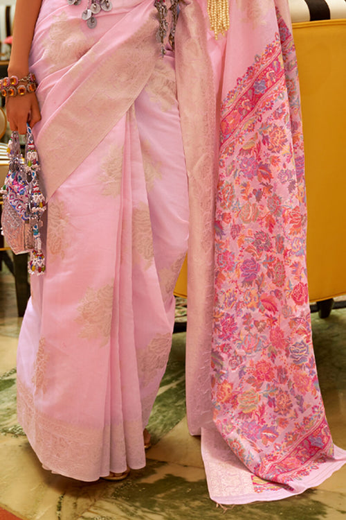 Load image into Gallery viewer, Prettiest Baby Pink Pashmina saree With Stunner Blouse Piece
