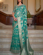 Majesty Sea Green Organza Silk Saree With Impressive Blouse Piece