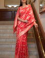 Blissful Red Organza Silk Saree With Classic Blouse Piece