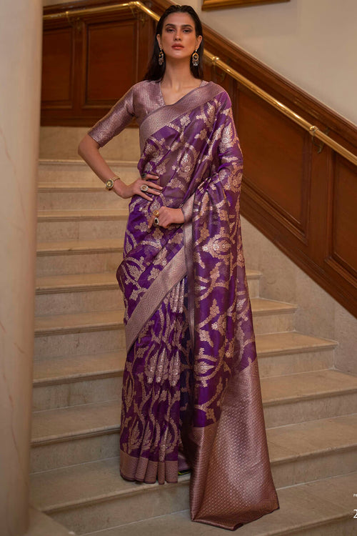 Load image into Gallery viewer, Assemblage Purple Organza Silk Saree With Dissemble Blouse Piece
