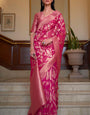 Fugacious Dark Pink Organza Silk Saree With Desuetude Blouse Piece