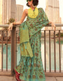 Adorable Green Digital Printed Tissue Silk Saree With Groovy Blouse Piece