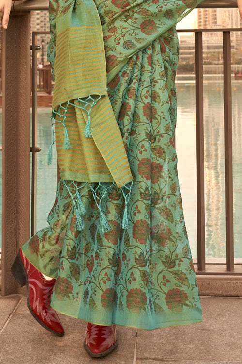 Load image into Gallery viewer, Adorable Green Digital Printed Tissue Silk Saree With Groovy Blouse Piece
