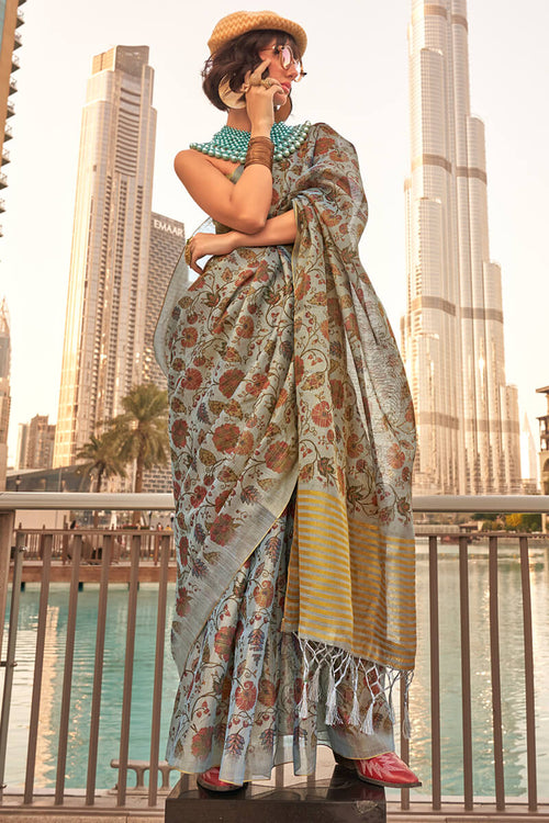 Load image into Gallery viewer, Demanding Grey Digital Printed Tissue Silk Saree With Ravishing Blouse Piece
