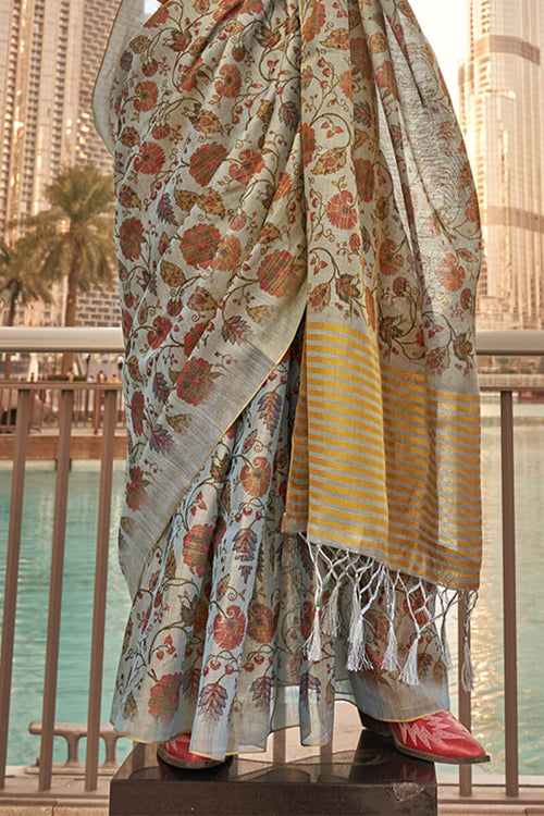 Load image into Gallery viewer, Demanding Grey Digital Printed Tissue Silk Saree With Ravishing Blouse Piece
