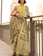 Desirable Mehndi Digital Printed Tissue Silk Saree With Ebullience Blouse Piece