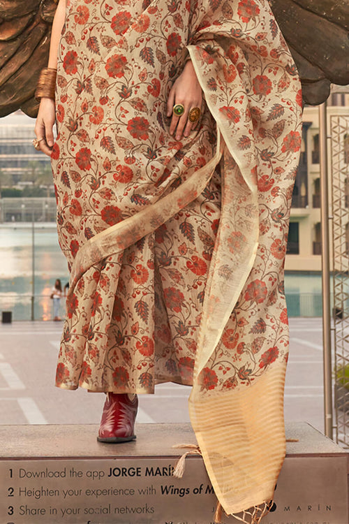 Load image into Gallery viewer, Gossamer Mehndi Digital Printed Tissue Silk Saree With Ratatouille Blouse Piece
