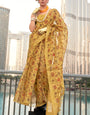 Transcendent Yellow Digital Printed Tissue Silk Saree With Artistic Blouse Piece