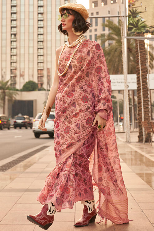 Load image into Gallery viewer, Prodigal Pink Digital Printed Tissue Silk Saree With Vivacious Blouse Piece
