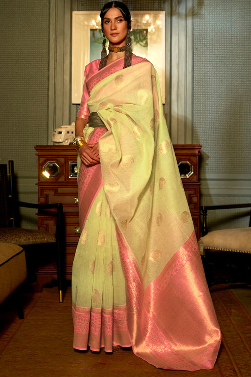 Load image into Gallery viewer, Dazzling Lemon Yellow Cotton Silk Saree With Adorning Blouse Piece
