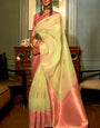 Dazzling Lemon Yellow Cotton Silk Saree With Adorning Blouse Piece