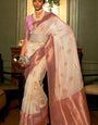 Surpassing Beige Cotton Silk Saree With Appealing Blouse Piece