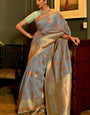 Divine Dark Grey Cotton Silk Saree With Cynosure Blouse Piece