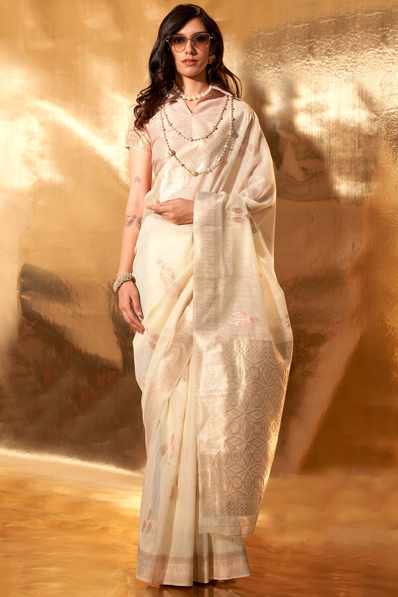 Ebullience Beige Cotton Silk Saree With Moiety Blouse Piece