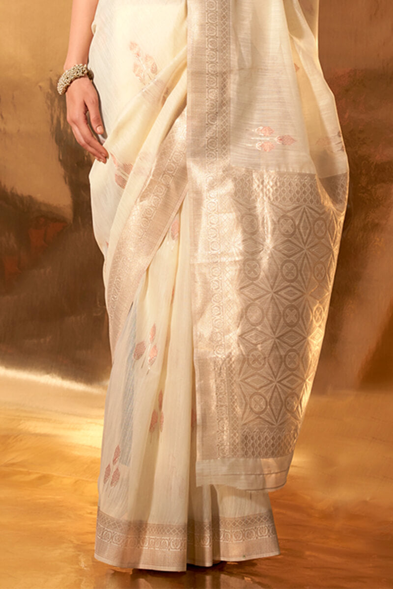 Ebullience Beige Cotton Silk Saree With Moiety Blouse Piece