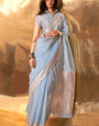 Panoply Sky Cotton Silk Saree With Sumptuous Blouse Piece