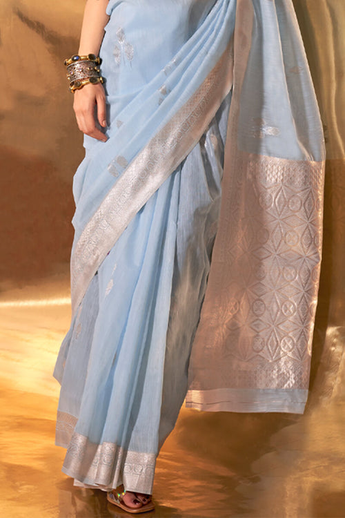 Load image into Gallery viewer, Panoply Sky Cotton Silk Saree With Sumptuous Blouse Piece
