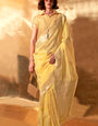 Staggering Yellow Cotton Silk Saree With Gratifying Blouse Piece