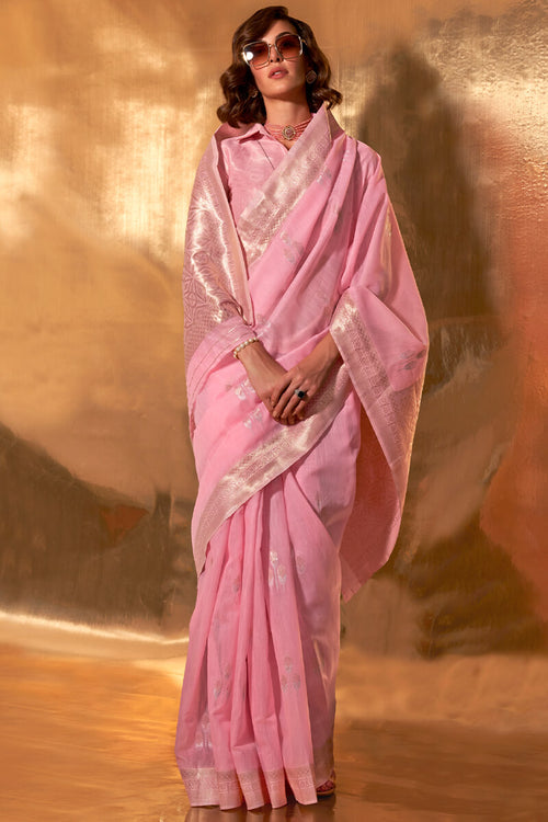 Load image into Gallery viewer, Amiable Baby Pink Cotton Silk Saree With Scrumptious Blouse Piece
