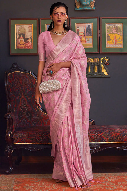 Load image into Gallery viewer, Arresting Pink Soft Banarasi Silk Saree With Delightful Blouse Piece
