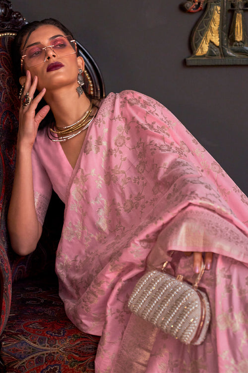 Load image into Gallery viewer, Arresting Pink Soft Banarasi Silk Saree With Delightful Blouse Piece
