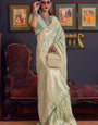 Divine Pista Soft Banarasi Silk Saree With Demure Blouse Piece