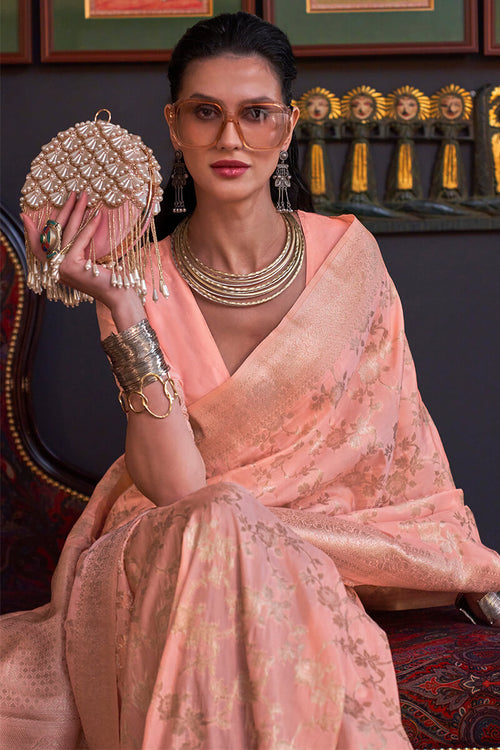 Load image into Gallery viewer, Epiphany Peach Soft Banarasi Silk Saree With Murmurous Blouse Piece
