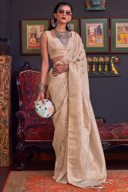 Load image into Gallery viewer, Eclat Beige Soft Banarasi Silk Saree With Pleasurable Blouse Piece
