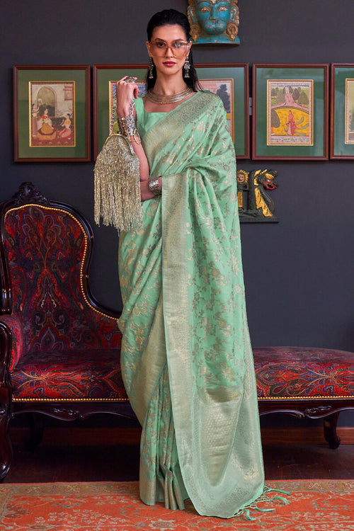 Load image into Gallery viewer, Scrumptious Sea Green Soft Banarasi Silk Saree With Tremendous Blouse Piece
