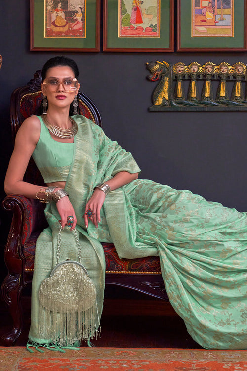 Load image into Gallery viewer, Scrumptious Sea Green Soft Banarasi Silk Saree With Tremendous Blouse Piece
