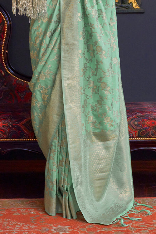 Load image into Gallery viewer, Scrumptious Sea Green Soft Banarasi Silk Saree With Tremendous Blouse Piece
