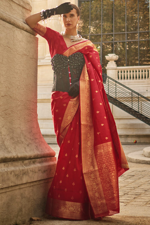 Load image into Gallery viewer, Serendipity Red Soft Banarasi Silk Saree With Ineffable Blouse Piece
