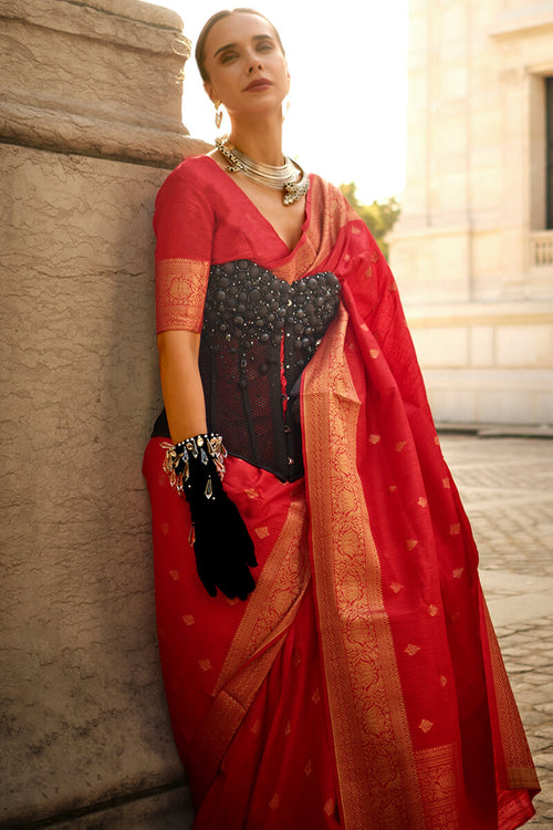 Load image into Gallery viewer, Serendipity Red Soft Banarasi Silk Saree With Ineffable Blouse Piece
