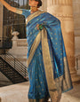 Embrocation Blue Soft Banarasi Silk Saree With Opulent Blouse Piece