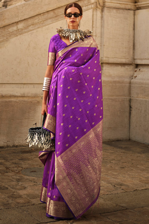 Load image into Gallery viewer, Beleaguer Purple Soft Banarasi Silk Saree With Whimsical Blouse Piece
