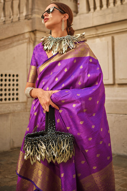 Load image into Gallery viewer, Beleaguer Purple Soft Banarasi Silk Saree With Whimsical Blouse Piece
