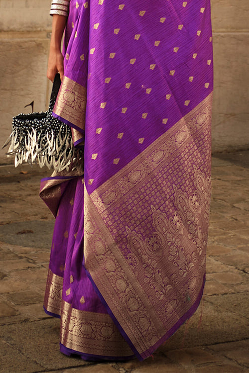 Load image into Gallery viewer, Beleaguer Purple Soft Banarasi Silk Saree With Whimsical Blouse Piece
